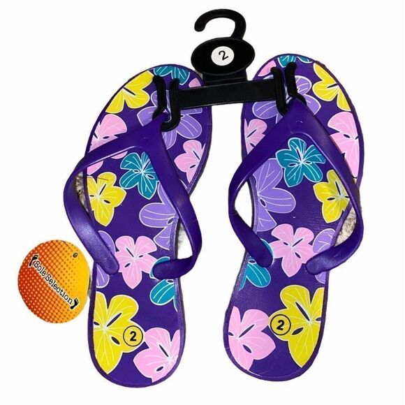 Sole Selection Purple Tropical Floral FLIP FLOPS - Picture 1 of 2